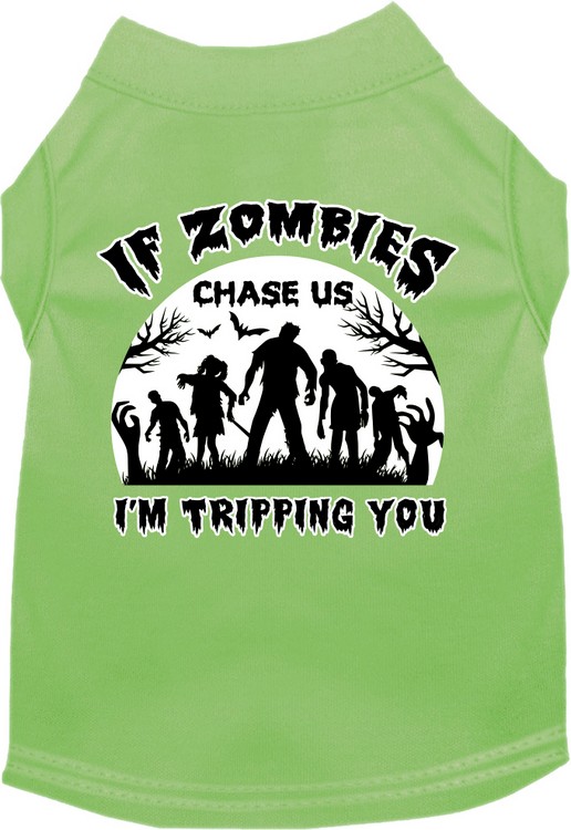 If Zombies Chase Us Screen Print Dog Shirt Lime Green Size XS